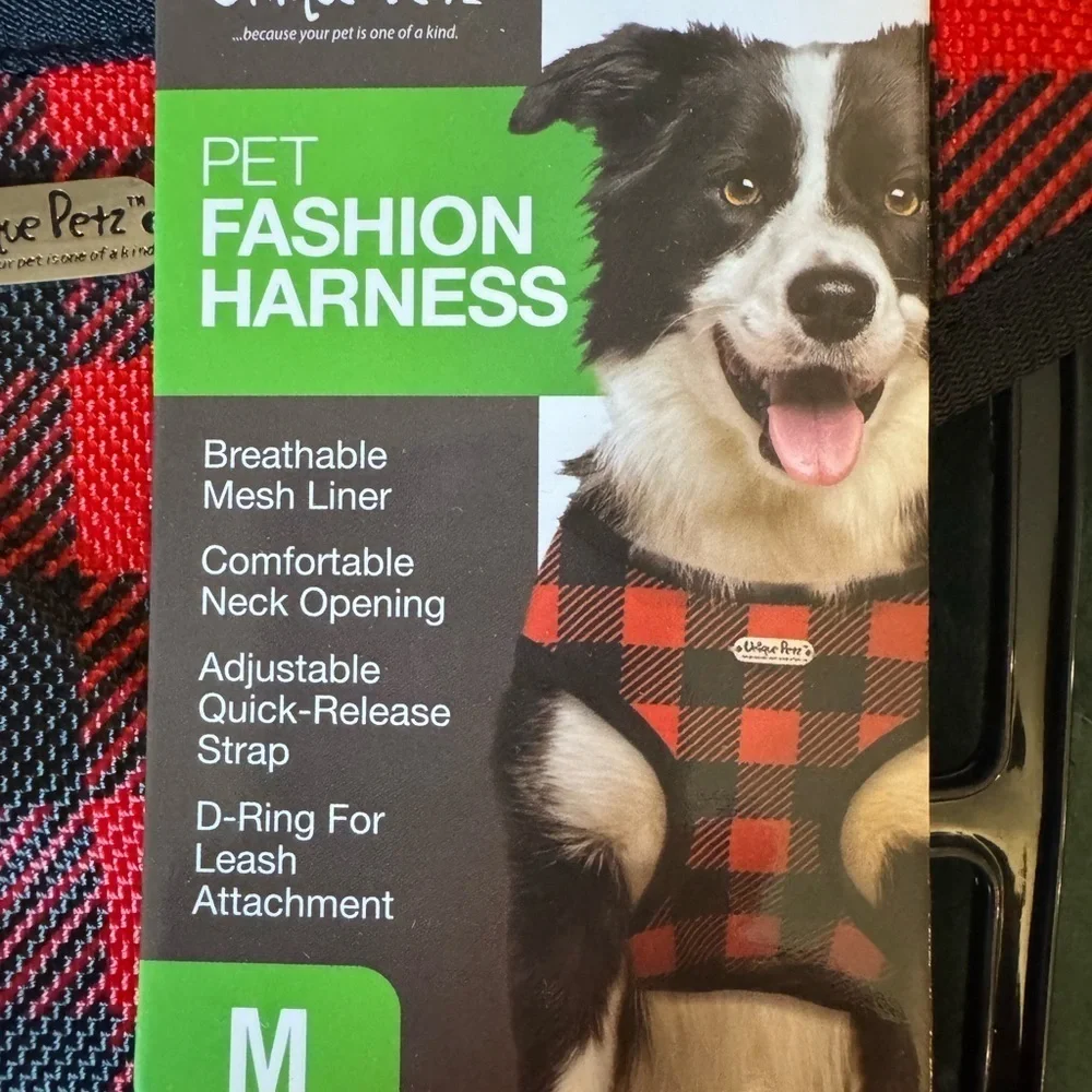 Unique Petz Red and Black Plaid Pet Harness in Size Medium